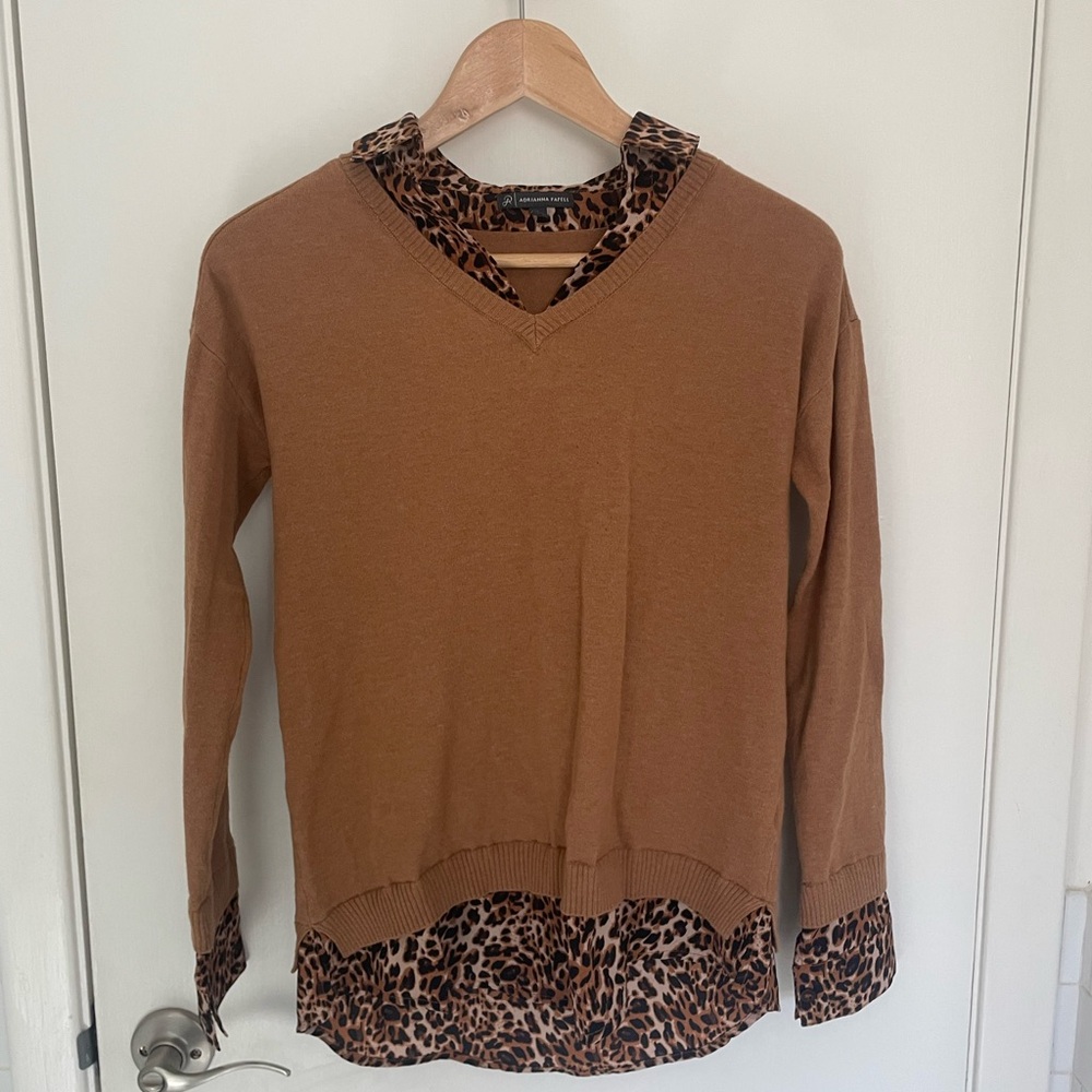 Adrianna Papell Brown Sweater with Leopard Accents